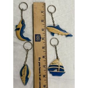 Lot of 4 Souvenir Keyrings Myrtle Beach, SC Shell, Dolphin, Sailboat,‎ Shark